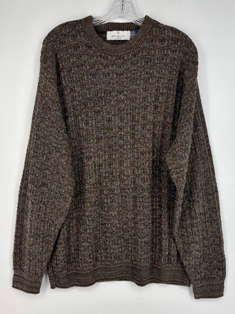 Bill Blass Mens L Vintage Pullover Sweater Brown Blue Marled Knit Cotton Acrylic